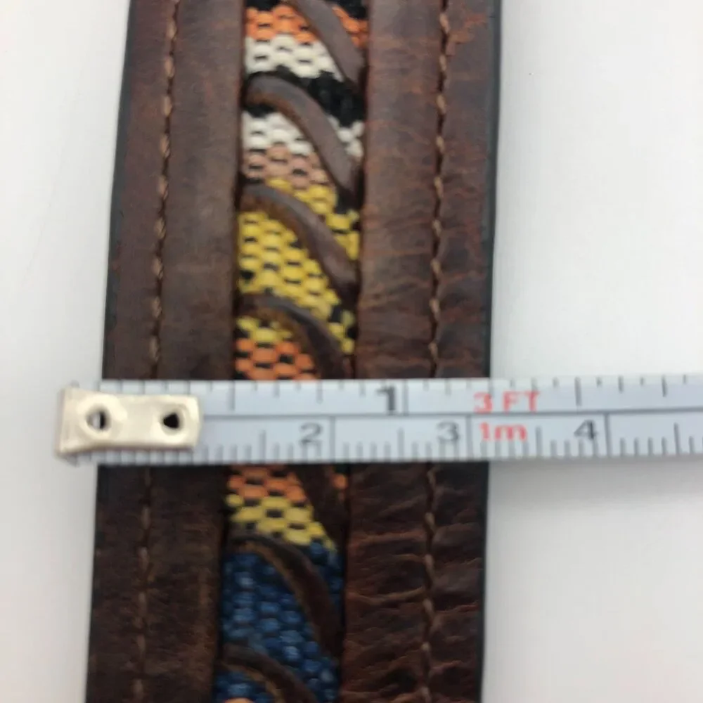 Columbia Leather Belt Woven Fabric Inlay Mens Size 40 Southwestern